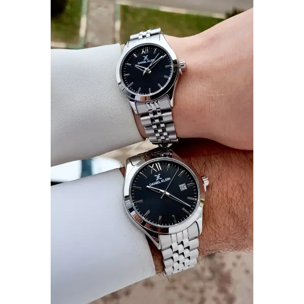 Kadranı Siyah Kordonu Gümüş Renk Hediye Paketli Sevgili Çift Kol Saati STISTE32