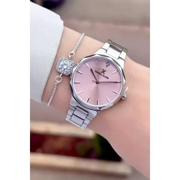 Kadranı Pembe Kordonu Gümüş Renk 33 Mm Kadın Kol Saati Ve Bileklik