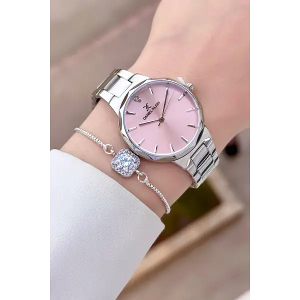 Kadranı Pembe Kordonu Gümüş Renk 33 Mm Kadın Kol Saati Ve Bileklik