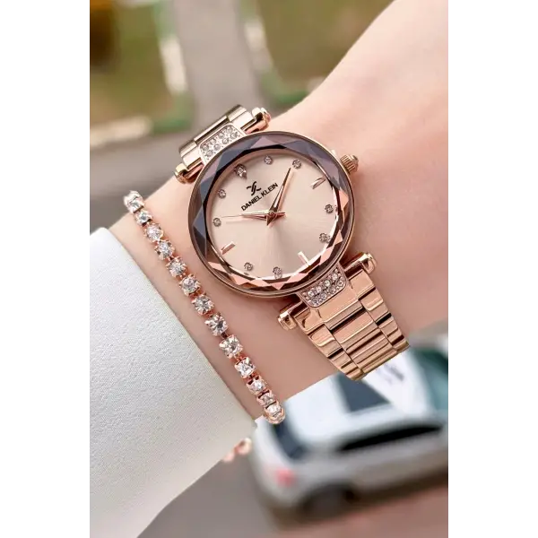 Rose Renk Kesme Camlı 32 Mm Kadın Kol Saati ve Bileklik