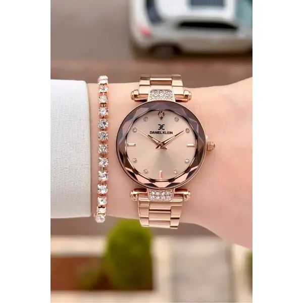 Rose Renk Kesme Camlı 32 Mm Kadın Kol Saati ve Bileklik