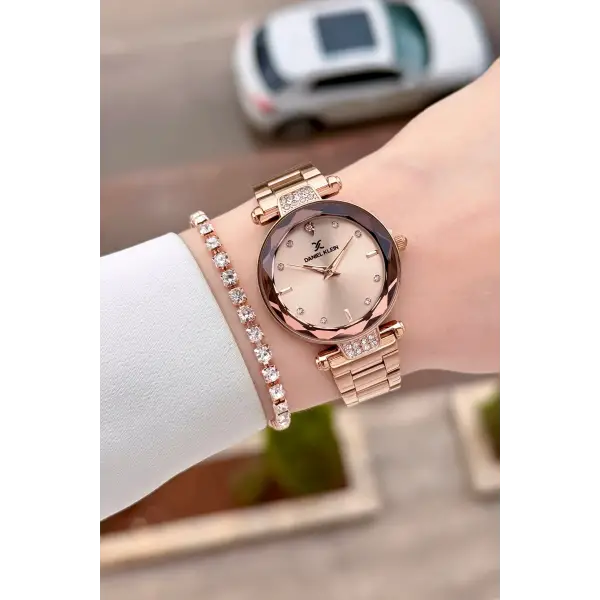 Rose Renk Kesme Camlı 32 Mm Kadın Kol Saati ve Bileklik