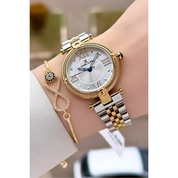 Gold Gümüş Renk 32 Mm Kadın Kol Saati ve Bileklik