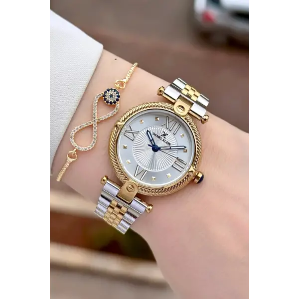 Gold Gümüş Renk 32 Mm Kadın Kol Saati ve Bileklik