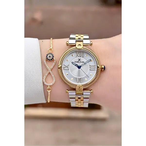 Gold Gümüş Renk 32 Mm Kadın Kol Saati ve Bileklik
