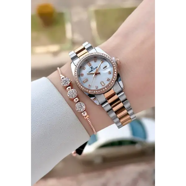 Rose Gümüş Renk 28 Mm Kadın Kol Saati ve Bileklik