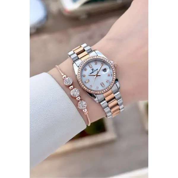 Rose Gümüş Renk 28 Mm Kadın Kol Saati ve Bileklik