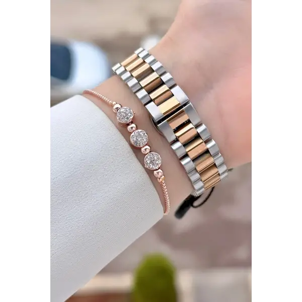Rose Gümüş Renk 28 Mm Kadın Kol Saati ve Bileklik