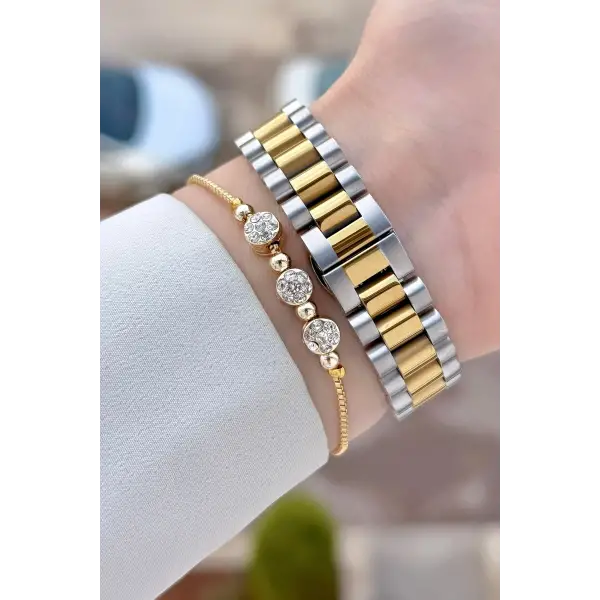 Kadranı Yeşil Kordonu Gold Gümüş Renk 28 Mm Kadın Kol Saati ve Bileklik