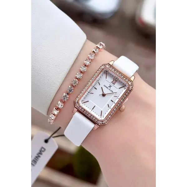 Kasası Rose Kordonu Beyaz Renk Kadın Kol Saati ve Bileklik