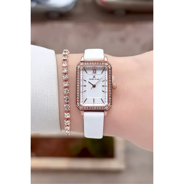 Kasası Rose Kordonu Beyaz Renk Kadın Kol Saati ve Bileklik