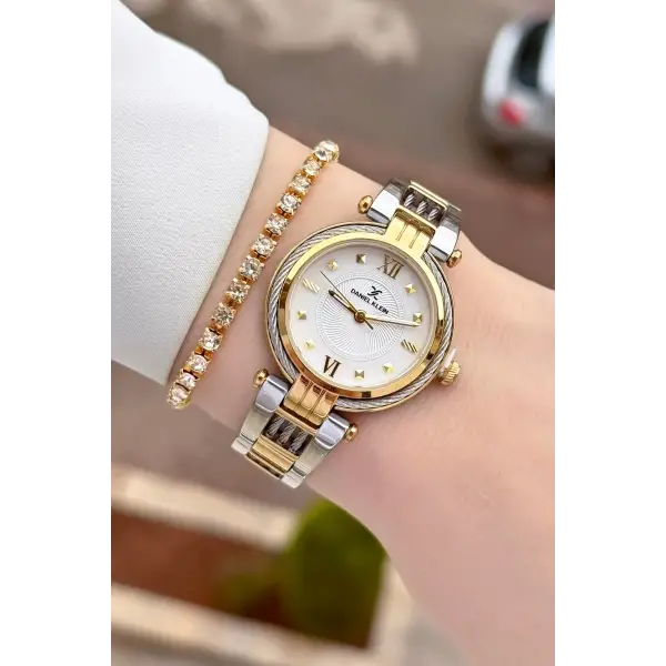 Gold Gümüş Renk 32 Mm Kadın Kol Saati ve Bileklik