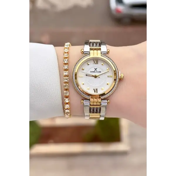 Gold Gümüş Renk 32 Mm Kadın Kol Saati ve Bileklik
