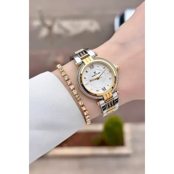 Gold Gümüş Renk 32 Mm Kadın Kol Saati ve Bileklik