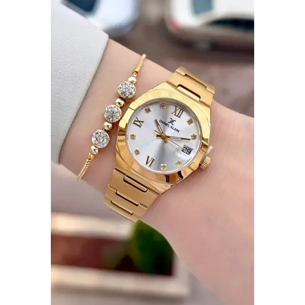 Gold Renk 30 Mm Kadın Kol Saati ve Bileklik