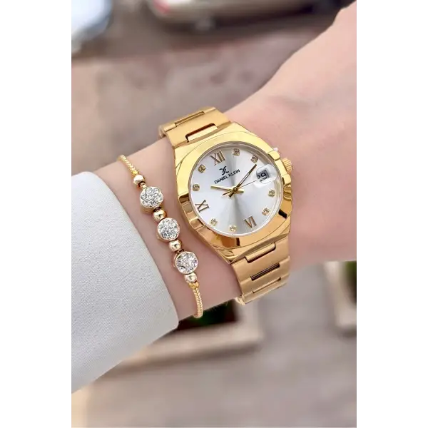 Gold Renk 30 Mm Kadın Kol Saati ve Bileklik