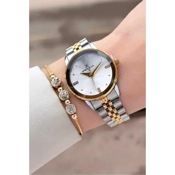 Gold Gümüş Renk 32 Mm Kadın Kol Saati ve Bileklik