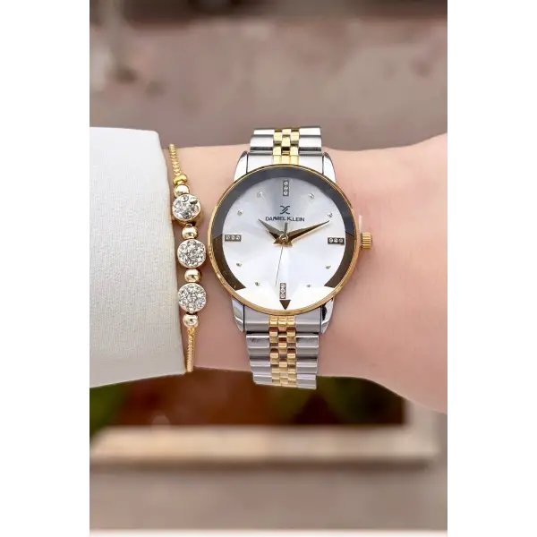 Gold Gümüş Renk 32 Mm Kadın Kol Saati ve Bileklik