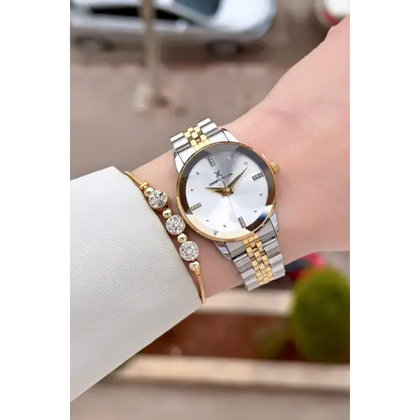 Gold Gümüş Renk 32 Mm Kadın Kol Saati ve Bileklik