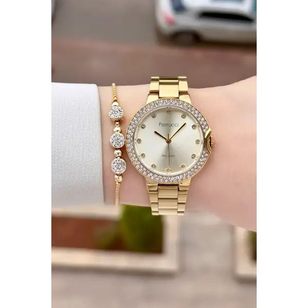 Gold Renk Kadın Kol Saati ve Bileklik