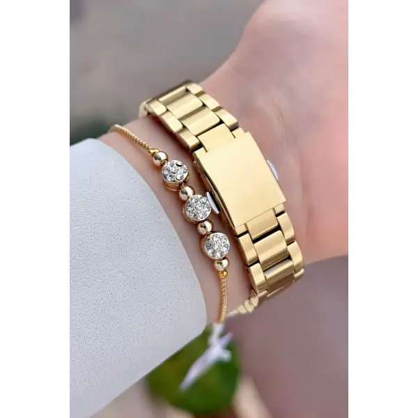 Gold Renk Kadın Kol Saati ve Bileklik