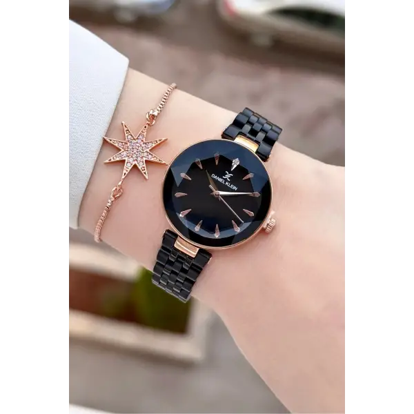 Kadranı Rose Kordonu Siyah Renk 30 Mm Kadın Kol Saati ve Bileklik