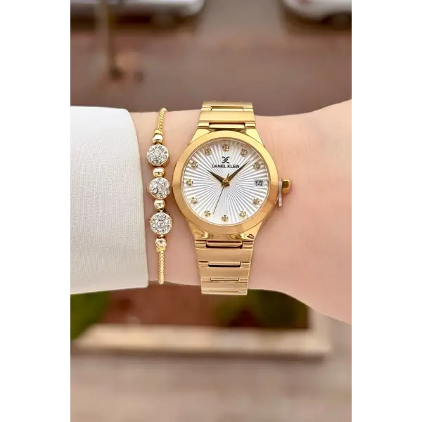 Gold Renk 30 Mm Kadın Kol Saati ve Bileklik