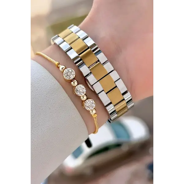 Kadranı Yeşil Kodronu Gold Gümüş Renk 33 Mm Kadın Kol Saati ve Bileklik