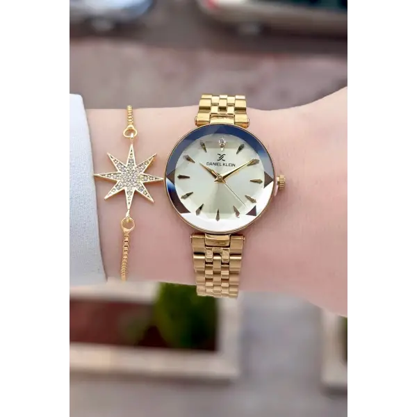 Gold Renk 30 Mm Kadın Kol Saati ve Bileklik