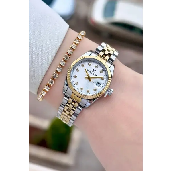 Gold Gümüş Renk 28 Mm Kadın Kol Saati ve Bileklik