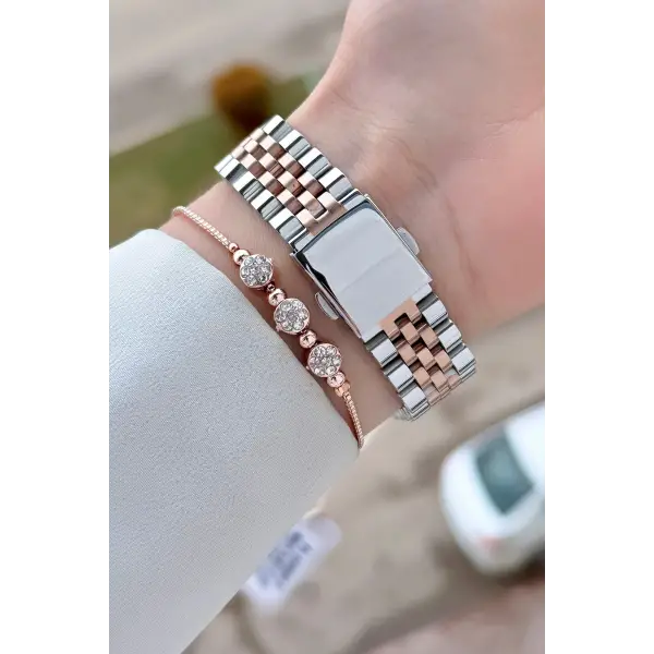 Rose Gümüş Renk Kadın Kol Saati ve Bileklik