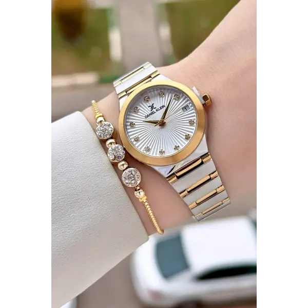 Gold Gümüş Renk 30 Mm Kadın Kol Saati ve Bileklik