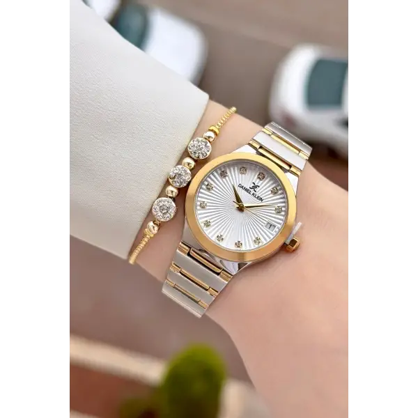 Gold Gümüş Renk 30 Mm Kadın Kol Saati ve Bileklik