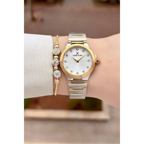 Gold Gümüş Renk 30 Mm Kadın Kol Saati ve Bileklik