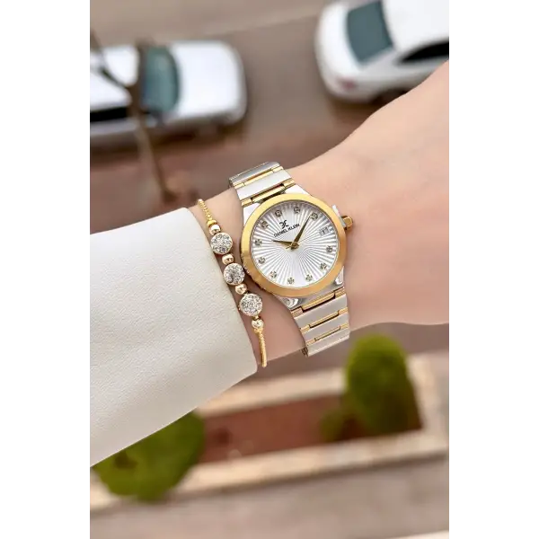 Gold Gümüş Renk 30 Mm Kadın Kol Saati ve Bileklik