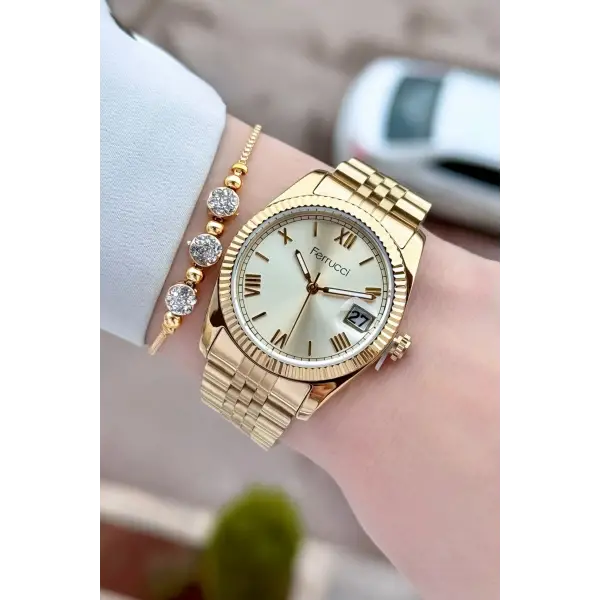 Gold Renk Kadın Kol Saati ve Bileklik