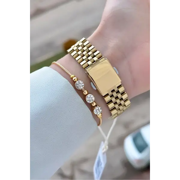 Gold Renk Kadın Kol Saati ve Bileklik