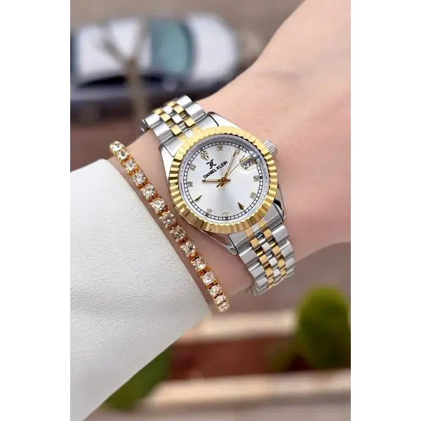 Gold Gümüş Renk 27 Mm Kadın Kol Saati ve Bileklik