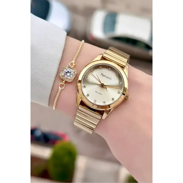 Gold Renk Kadın Kol Saati ve Bileklik