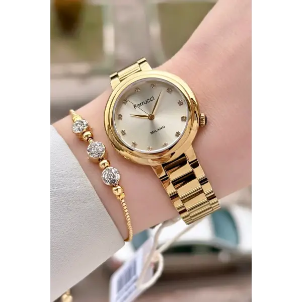 Gold Renk Kadın Kol Saati ve Bileklik