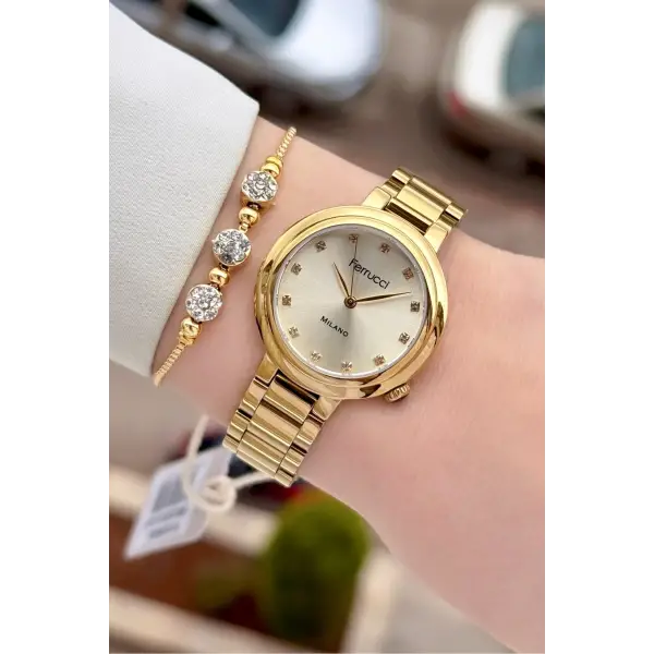 Gold Renk Kadın Kol Saati ve Bileklik