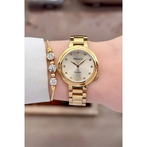 Gold Renk Kadın Kol Saati ve Bileklik