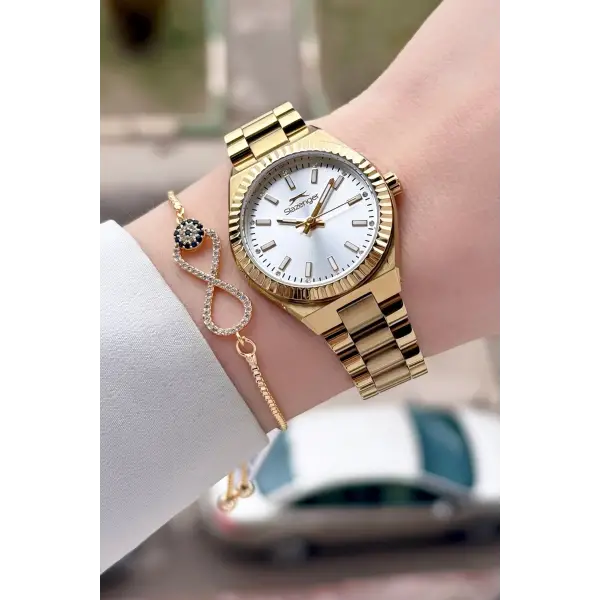 Gold Renk Kadın Kol Saati ve Bileklik