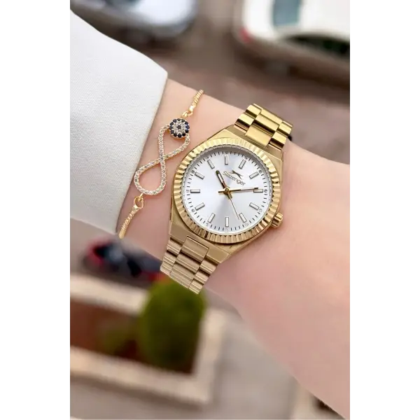 Gold Renk Kadın Kol Saati ve Bileklik