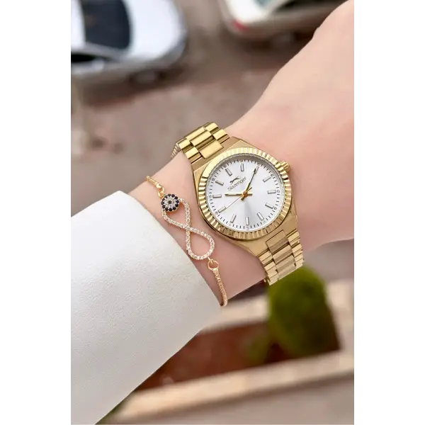 Gold Renk Kadın Kol Saati ve Bileklik