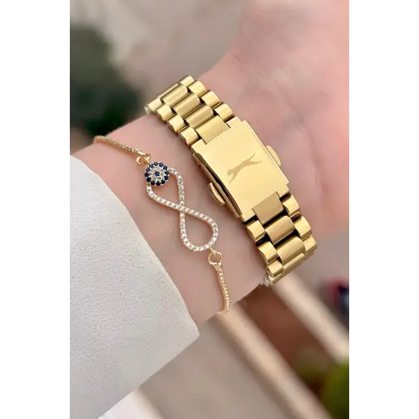 Gold Renk Kadın Kol Saati ve Bileklik