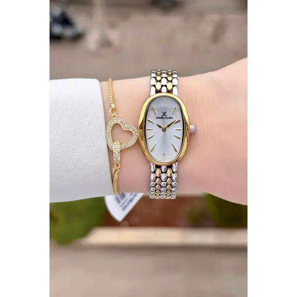 Gold Gümüş Renk Kadın Kol Saati ve Bileklik