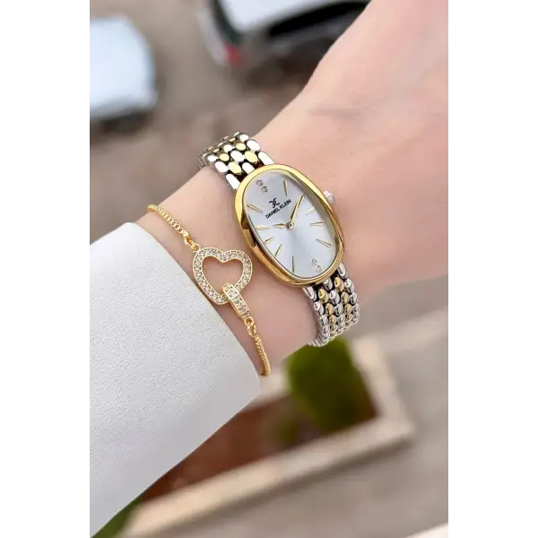 Gold Gümüş Renk Kadın Kol Saati ve Bileklik