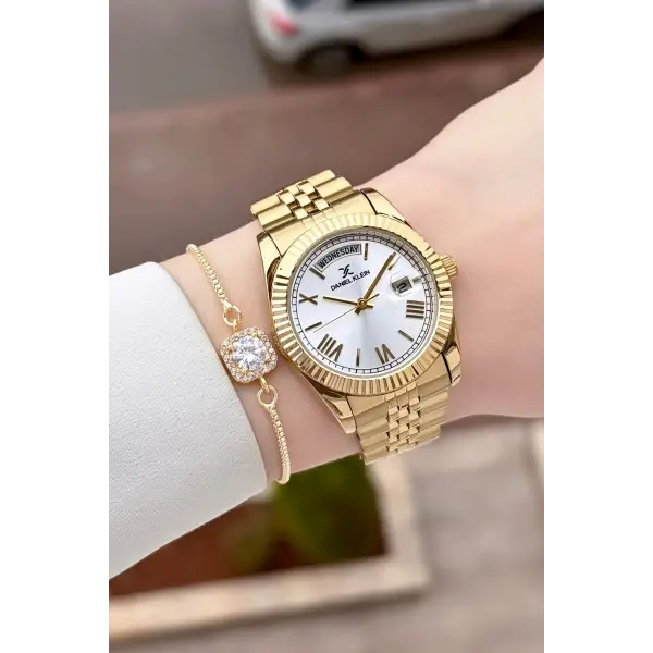 Gold Renk 36 Mm Kadın Kol Saati ve Bileklik