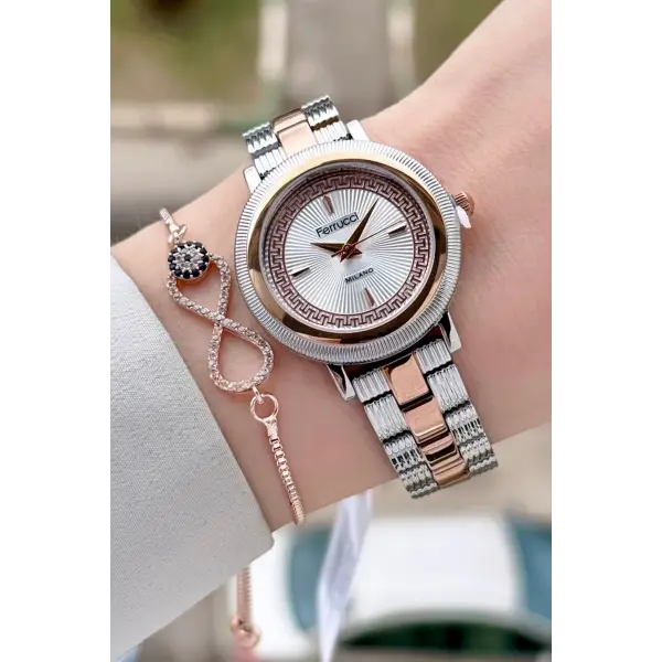 Rose Gümüş Renk Kadın Kol Saati ve Bileklik